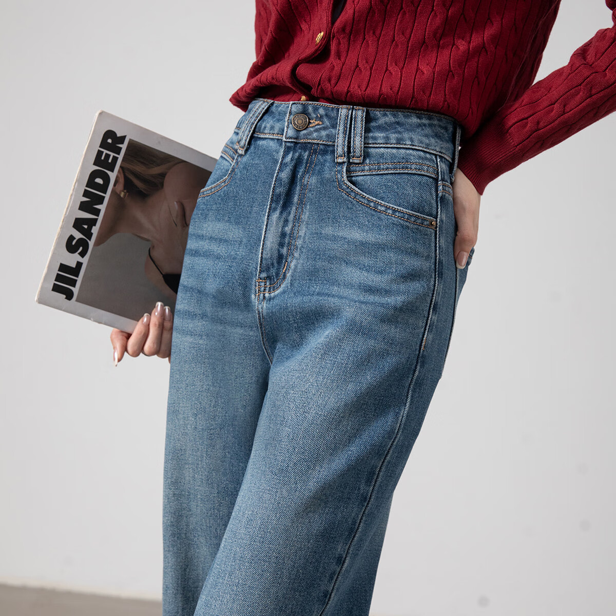 Dme [Wang Zha Ha Tui Xing] Spring And Autumn Bestselling Slim Straight-Leg Jeans for Women, High-Waisted Elastic Casual Long Pants for Fall