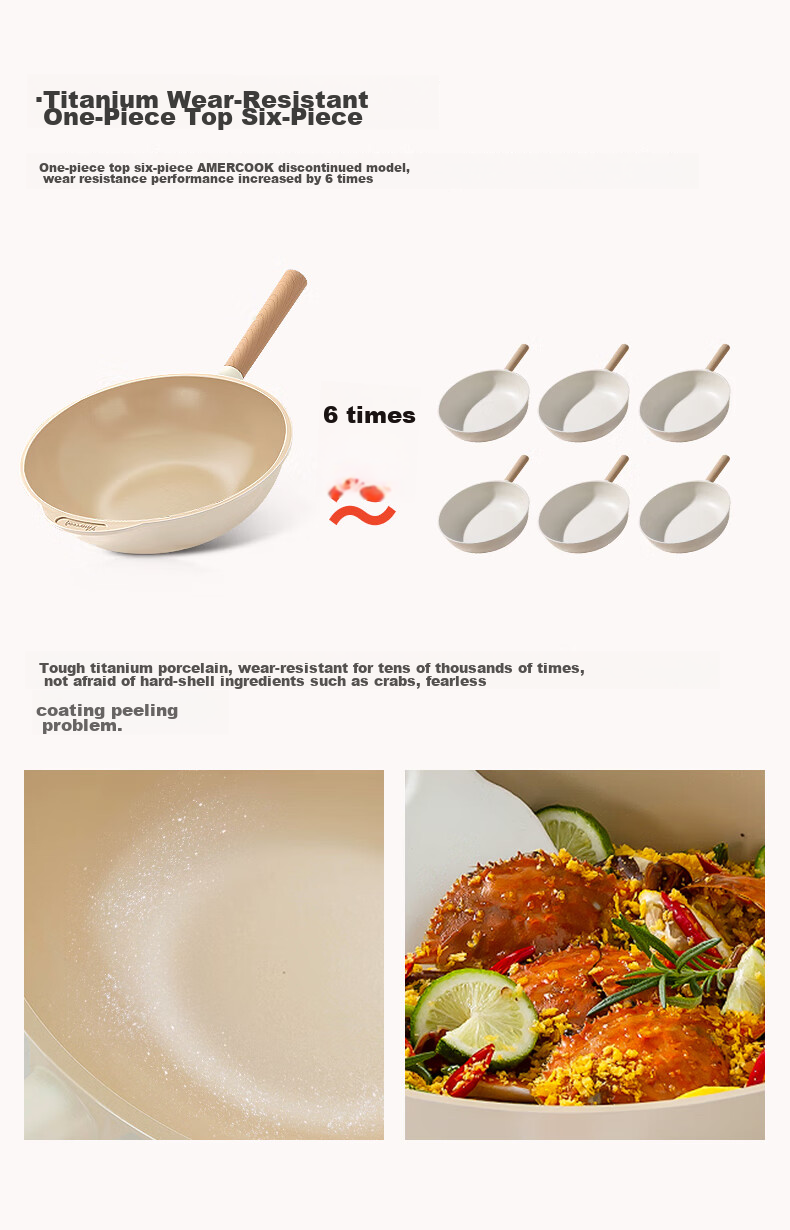 Amercook Titanium Non-Stick Maifan Stone Frying Pan Flat Bottom Wok for Home Use Compatible with Induction Cooker and Gas Stove 14