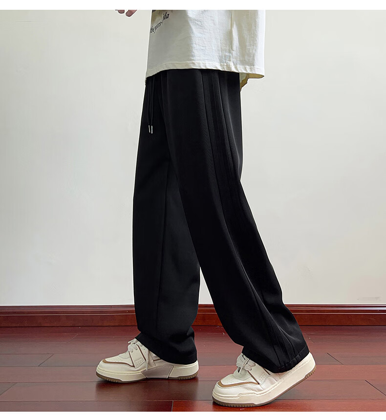 Dingfengbaoluo Casual Pants for Men, Spring And Summer Draping Loose Straight-Leg Trousers, Trendy Wide-Leg Sweatpants DFK28 Black M 7