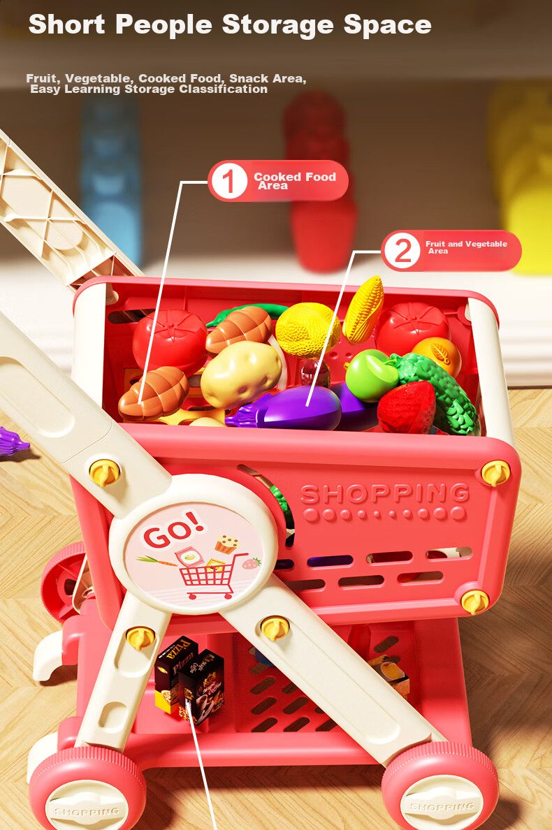 Dimoarch Shopping Cart Toy, Children's Pretend Play Storage, Realistic Fun Pushcart Simulation, Supermarket Vegetable And Fruit Set, 30 Pieces 5