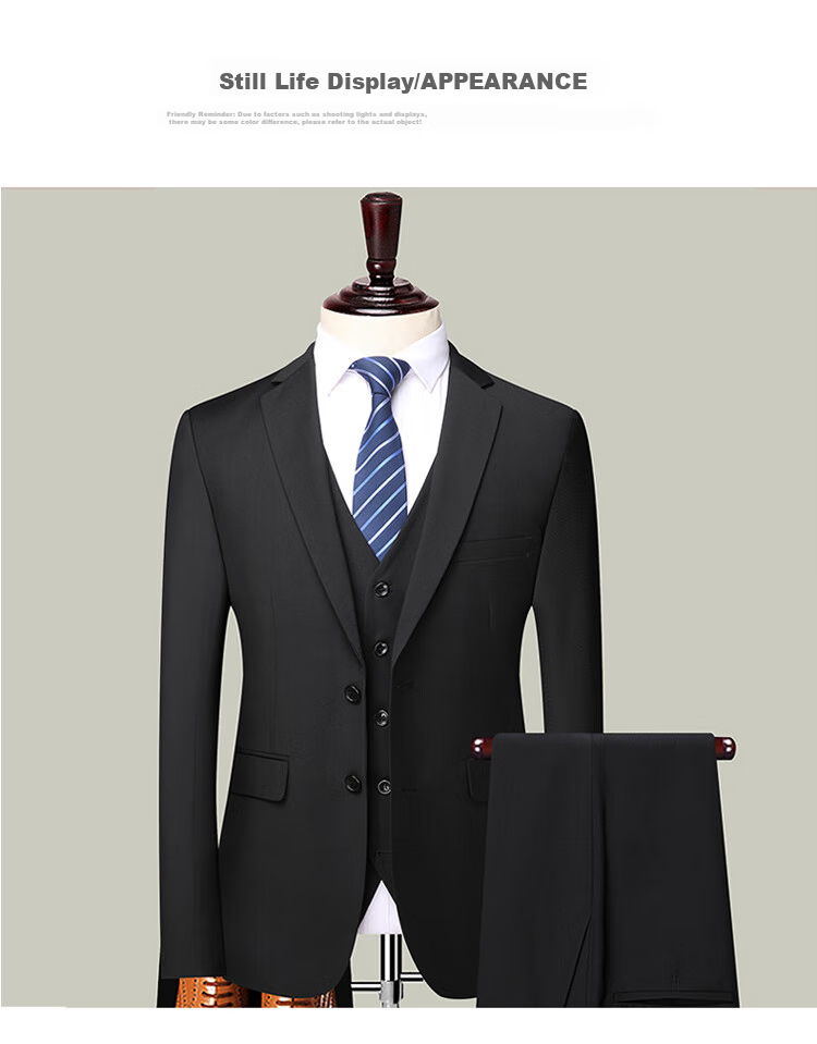 ROMON Men's Suit Set, Three-Piece Business Slim-Fit Formal Wear, Groom Attire, Professional Suit, Navy Blue, 3XL 12