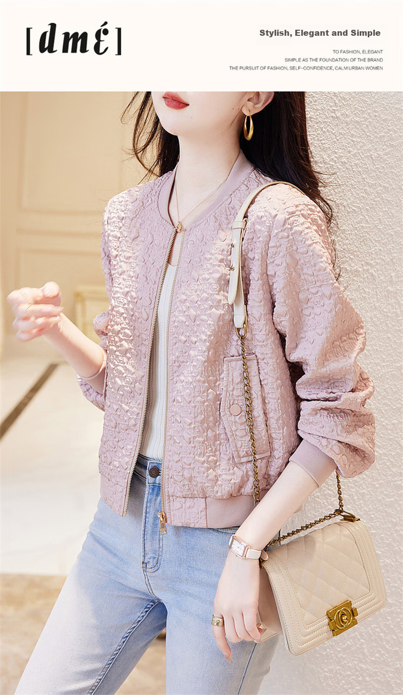 Dme [Outdoor New Fashion] Spring And Autumn Commuter Baseball Collar Lightweight Bubble Texture Stylish Versatile Jacket for Women, Short Style 1