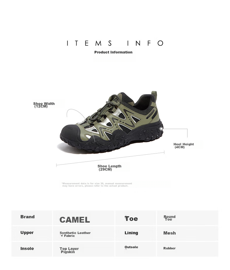CAMEL Ugly-Cute Hiking Shoes for Women, Fashionable Color-Block Outdoor Casual Shoes L24S076620 Beige/silver/black 40 45
