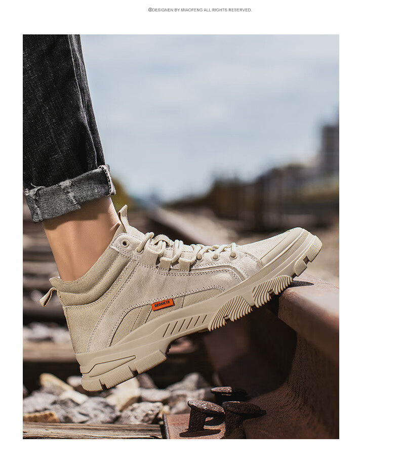 CALIFBULL Men's Shoes Spring And Autumn Trendy Retro Martin Boots Work Boots Men's Style Breathable Outdoor Combat Boots Apricot Color Size 39 15