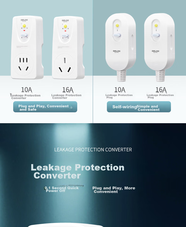 DELIXI Leakage Protector Plug, Wiring Anti-Leakage Plug, Leakage Protector, 10A, Self-Wiring Required, No Switch 1
