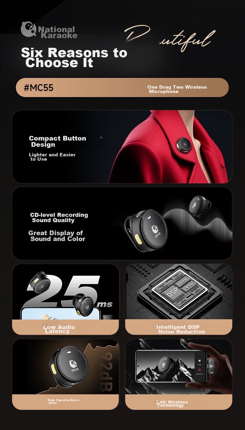 QuanminKge Dual Wireless Lavalier Microphone Speaker, for Mobile Phone Camera Interview Vlog Outdoor Live Streaming Recording Audio Microphone MC55-TYPE Interface Birthday Gift 3