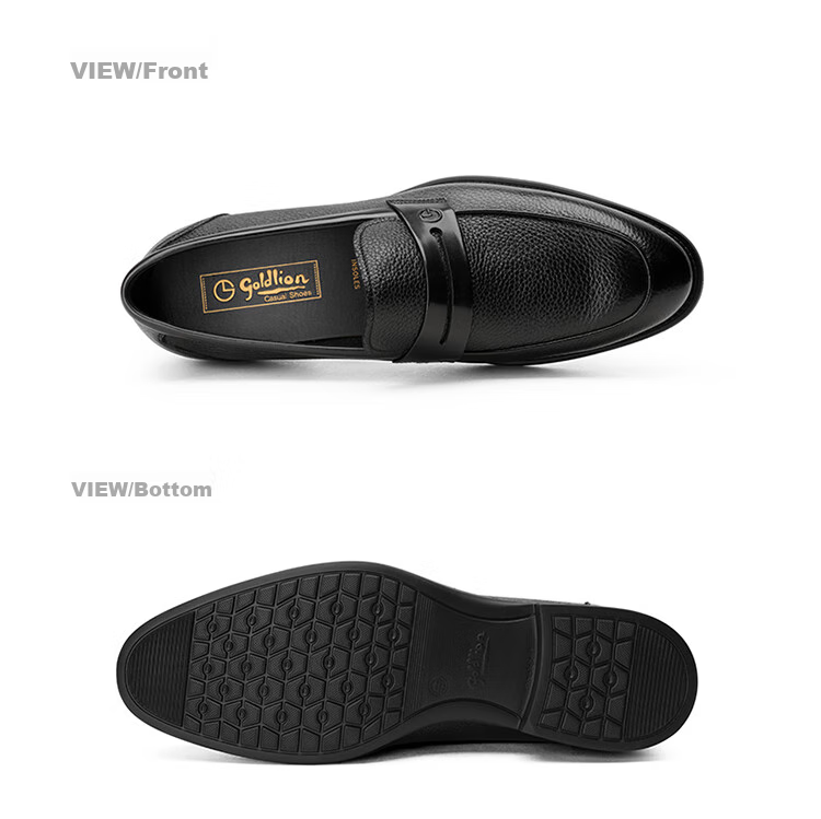 Goldlion Men's Shoes, Business Casual Shoes, Leather Shoes, Lightweight Comfortable Slip-On Loafers G521310324AAB - Black - Size 39 25