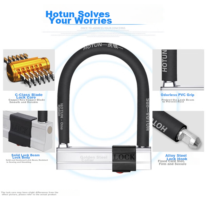 HOTUN U-Shaped Lock, Bicycle Lock, Motorcycle Lock, Electric Bike Lock, E-Bike U-Shaped Lock HD-U4