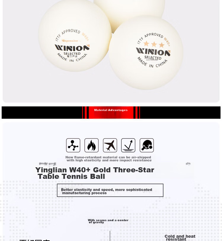 WINION Premium Table Tennis Balls Gold Three Stars E40+ New Material 3-Star Professional Competition Ping Pong Balls White 6-Pack 5