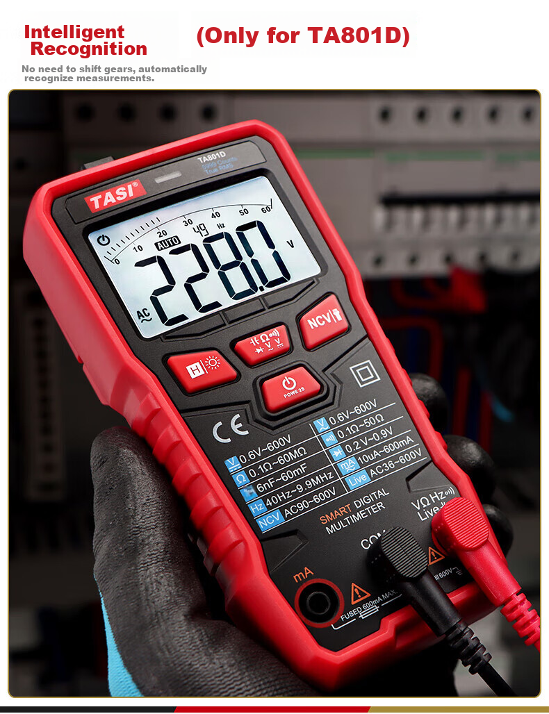 Teansi Multimeter, Smart Burn-Proof Digital Multi-Function Portable Automatic Identification Electrician Multimeter TA804A 4