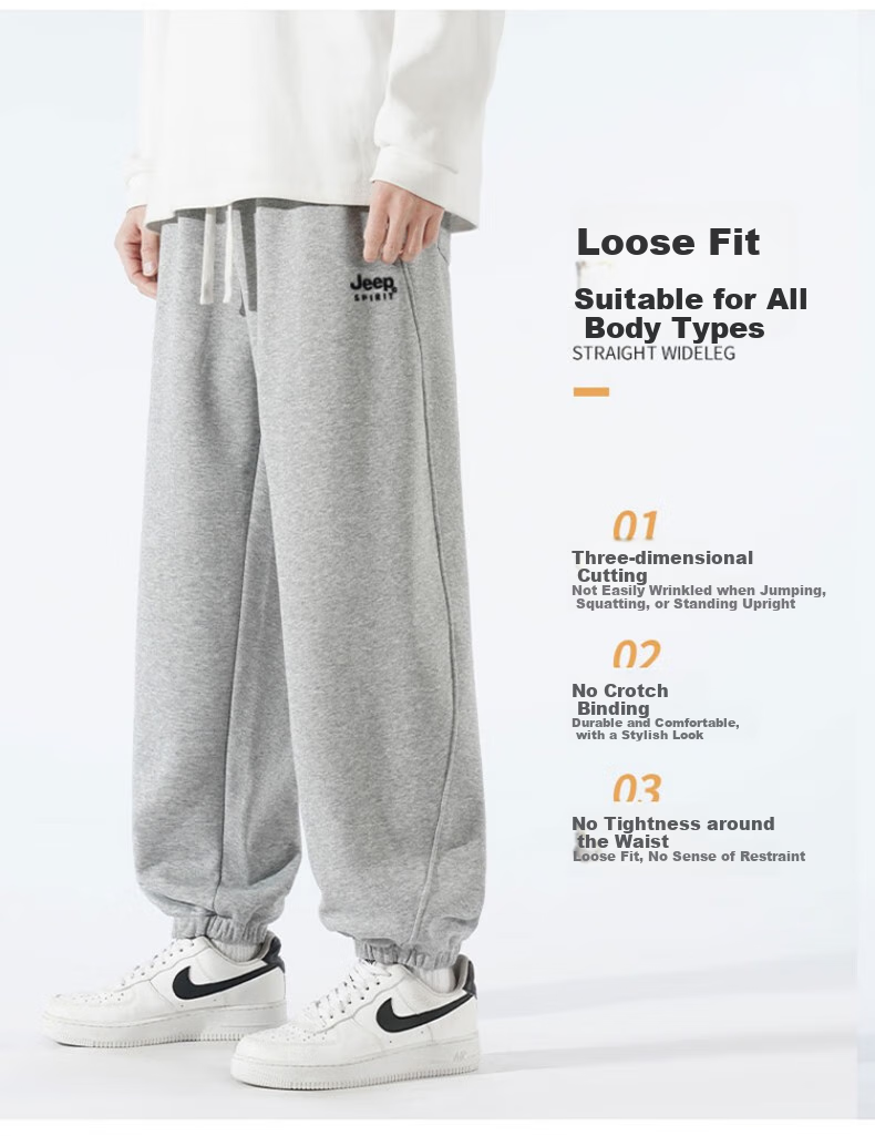 JEEP SPIRIT Men's Loose Casual Pants, Trendy Versatile Joggers, Height-Increasing Long Pants, Black, 2XL 3