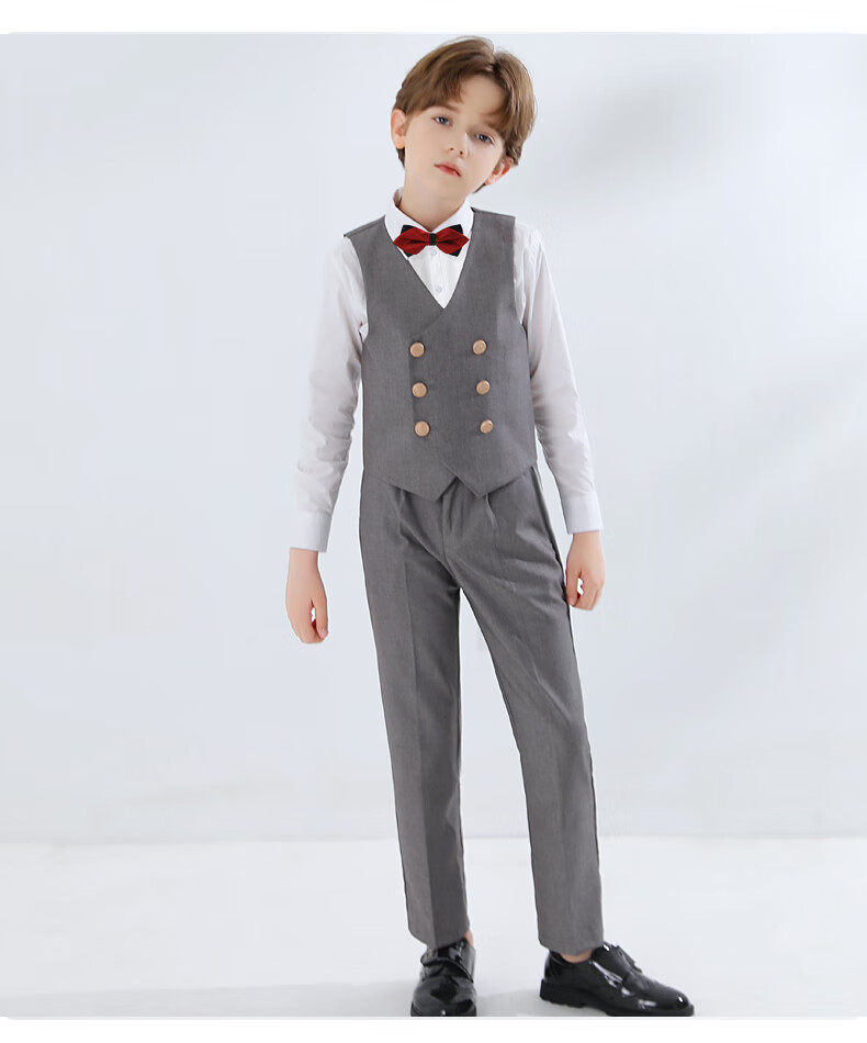 Yinuofang Children's Suit Vest Set Boys' Performance Outfit Gray Formal Wear High-End Gray: Vest Set 170CM 17