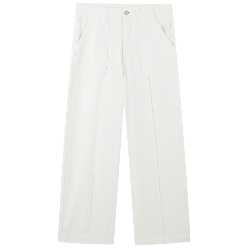 Dme [Straight-Leg Split-Line Large Pocket Decorative Pants] Autumn And Winter Thickened Single-Button Straight-Leg Fleece-Lined Jeans for Wome