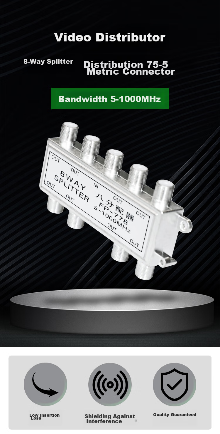 HAILE Video Distributor, 1-To Cable TV Signal Splitter, 5-1000MHz, Metric F Connector, FP-8G with Connector 1