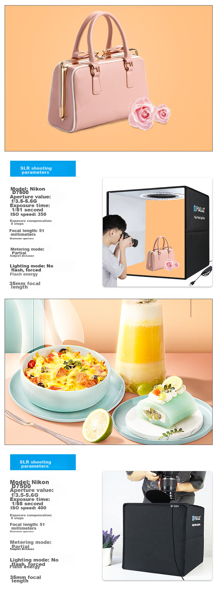Pangniu 60CM Photography Studio Small Kit, Professional Photo Shooting Light Box, Softbox PU5060 Product, Photography Props, Mini Still Life Shooting Softbox, Studio Shooting Platform 6