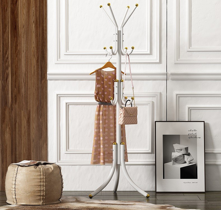 Anerya Iron Coat Rack, Floor-Standing Bedroom Clothes Hanger, Simple Indoor Multi-Hook Garment Stand, Luxury White Versio 3