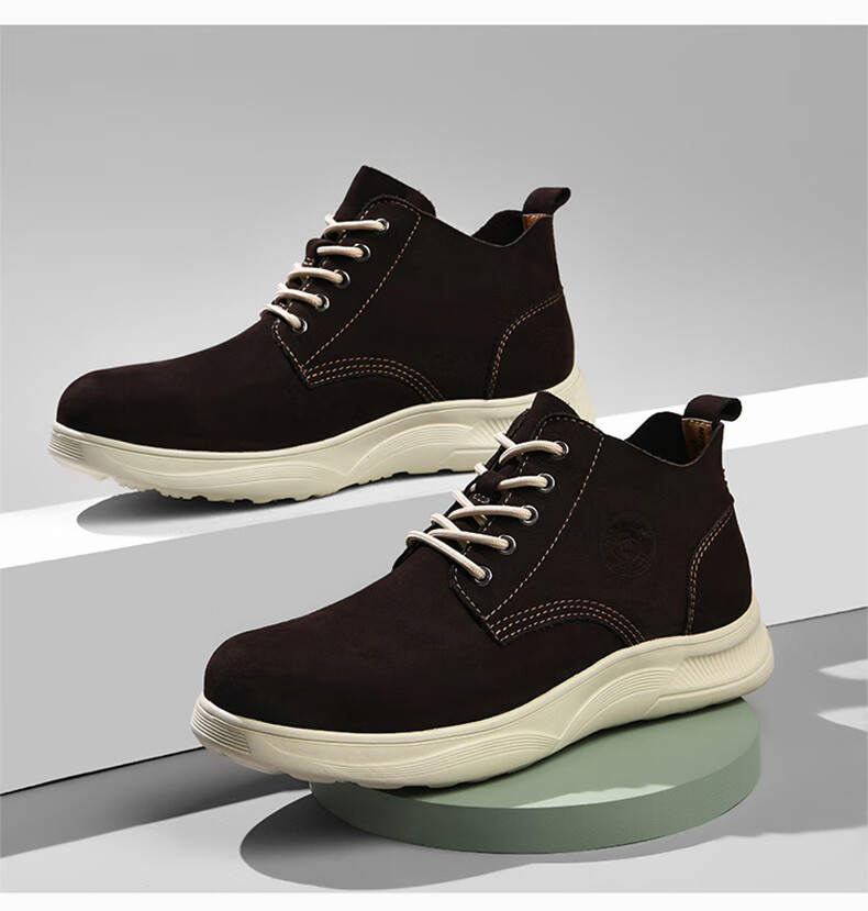 MELLEN British Style Versatile Mid-Top Leather Boots Retro Trendy Boots for Men Thick-Soled MYD67691 Light Brown 37 2