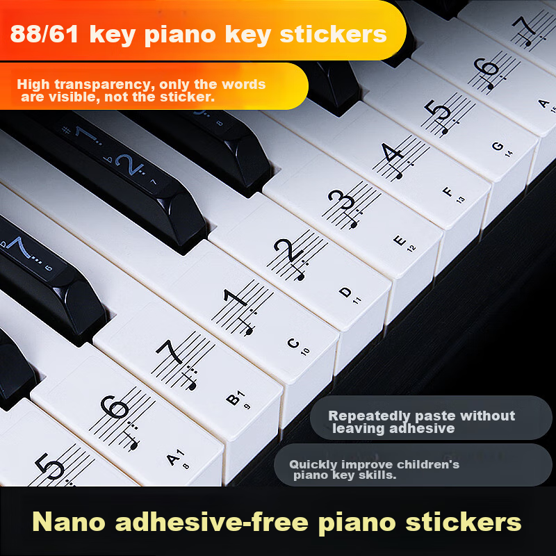 Maneryuepu Piano Keyboard Stickers for 88/61/54 Keys Electronic Keyboard Sticker, No Glue, Staff Paper, Simple Melody Instrument Accessories