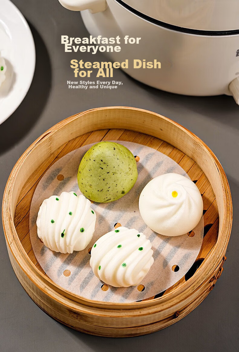 MEIJINJIA Steamer Paper, 30cm*100 Sheets, Disposable Food-Grade Paper for Buns And Steamed Buns, Non-Stick Household Steamer Liner Paper, Round Shape 3