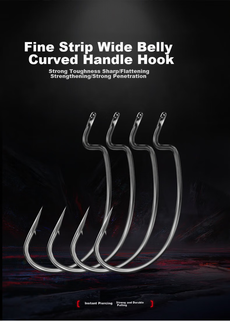 Guowangluya, Curved Handle Hook with Thin Line And Wide Abdomen, Lightweight Freshwater Bass Soft Bait Hook, Lead-Free Texas Fishing Rig, Size 6# 1