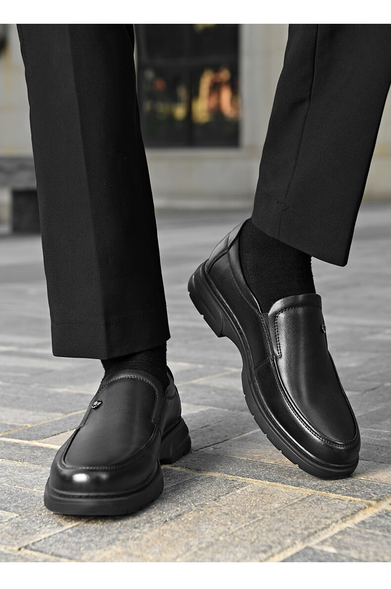 HLA Men's Leather Shoes, Business Casual Slip-On Shoes HAAPXM2FAL214, Black, Size 38 3