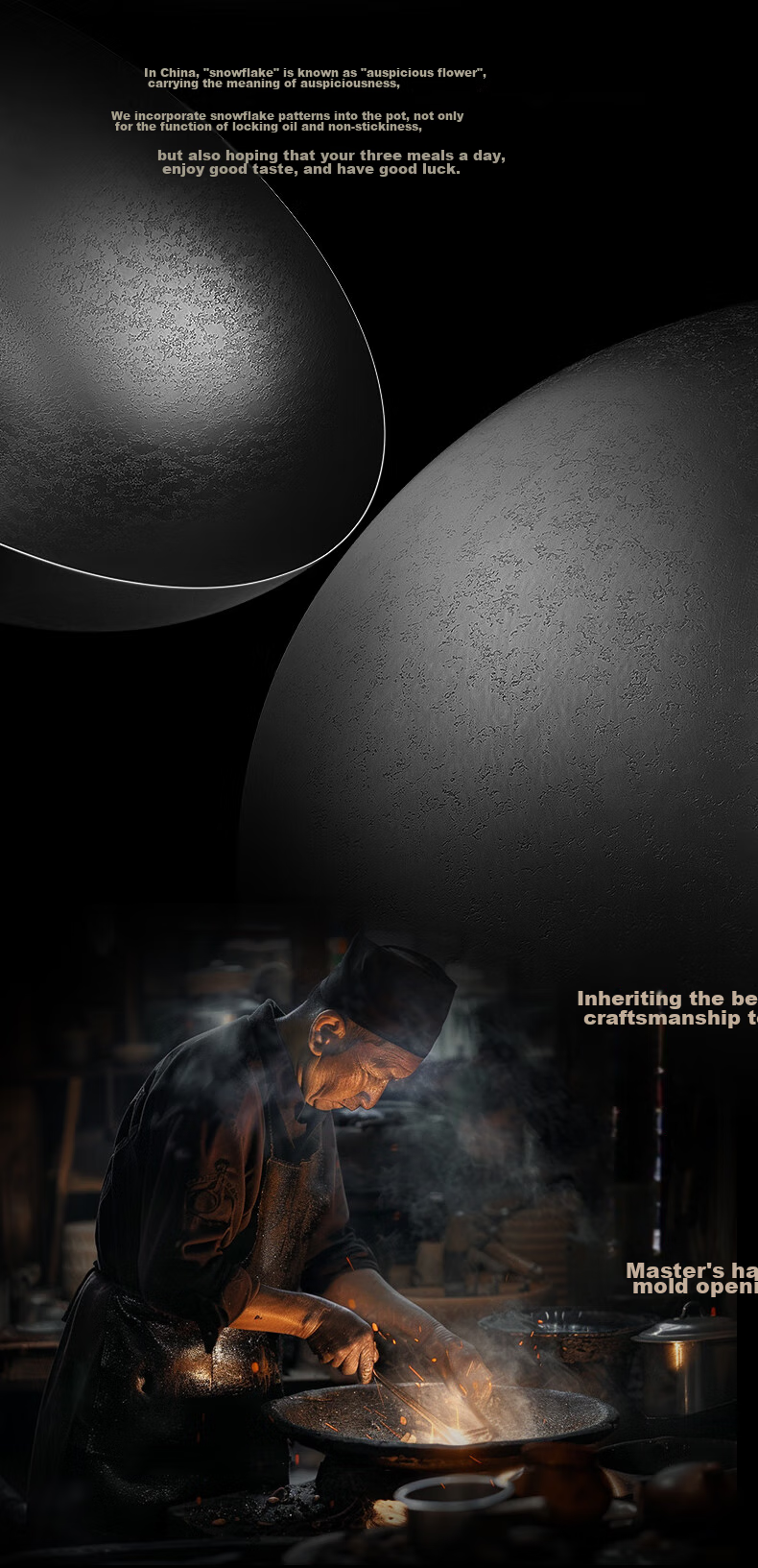 Zhangxiaoquan Snowflake Pattern Black Diamond Similar Style Non-Coated All-Purpose Anti-Scalding Wok Iron Pan 32cm with Lid 13