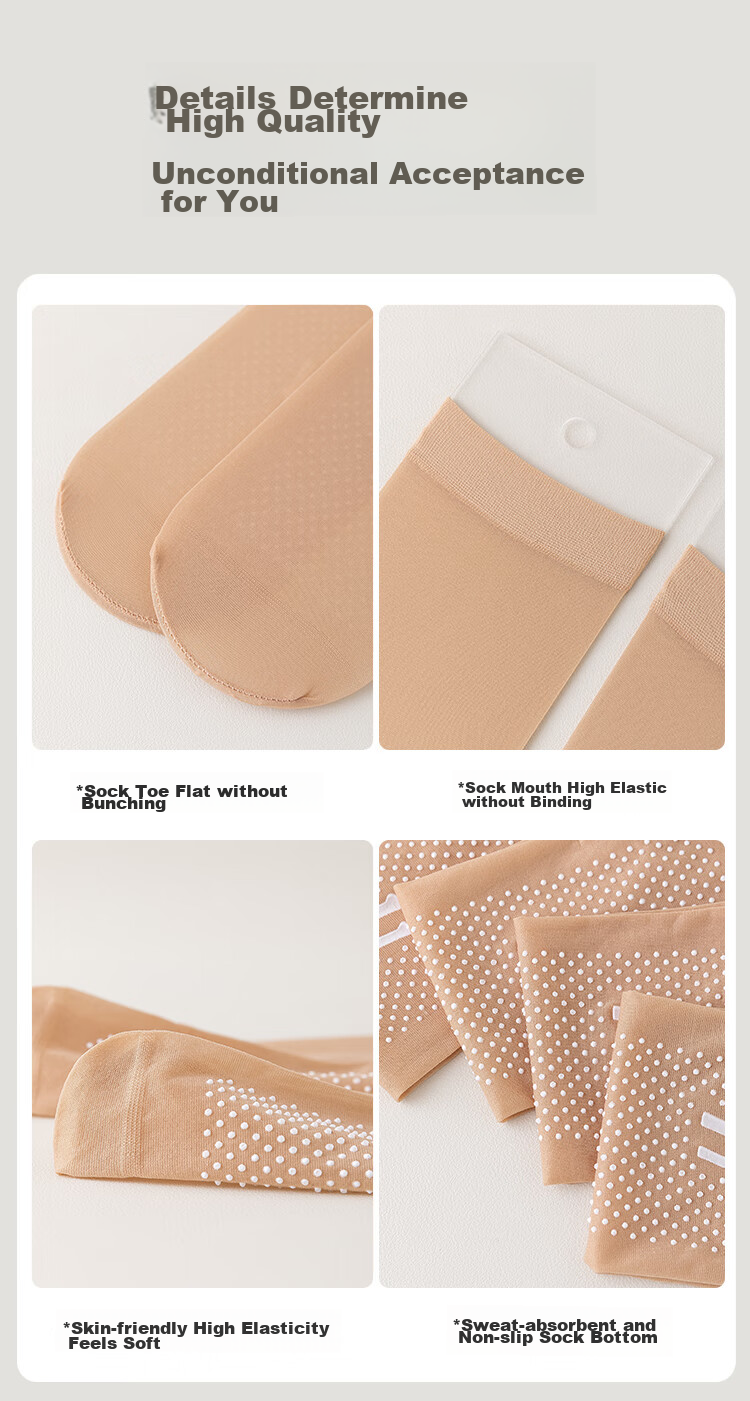 MiiOW 10 Pairs of Socks with Dotted Bottom Short Silk Stockings for Women, Foot Pressure Reduction, Non-Slip, One Size Fits All, Spring And Summer Thin Style - Skin Color 2-24cm 11