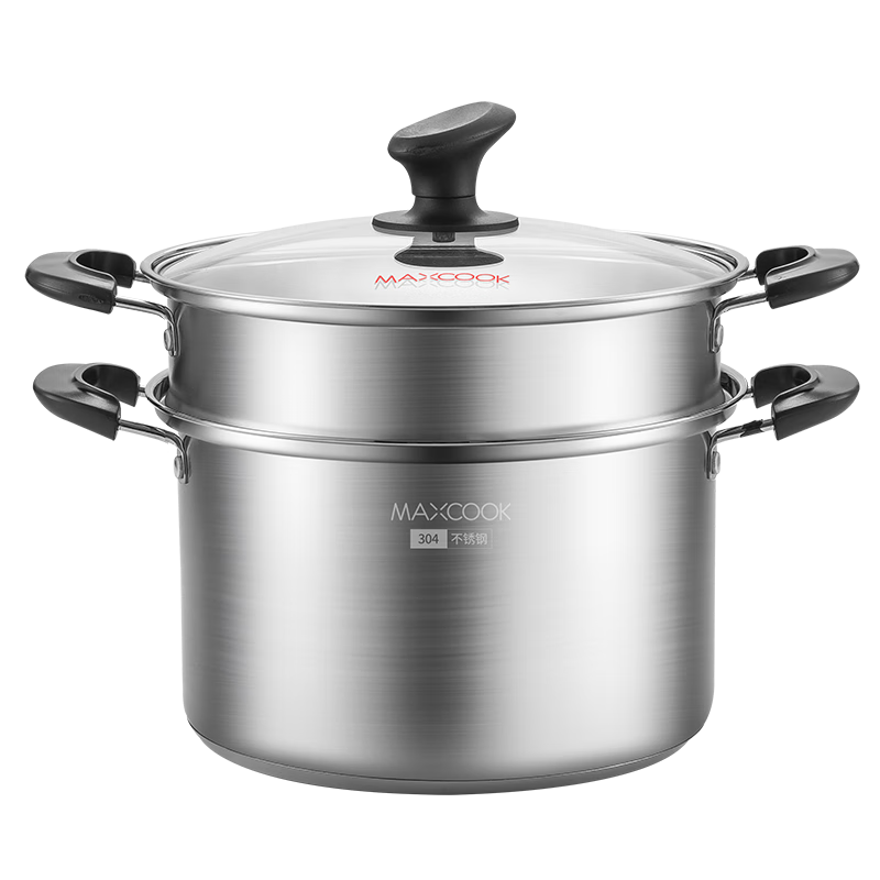 MAXCOOK Soup Pot Steamer, 304 Stainless Steel Double-Layer Soup Pot, Steamer Insert, Steaming Rack, Stew Pot, 22cm MCT1243