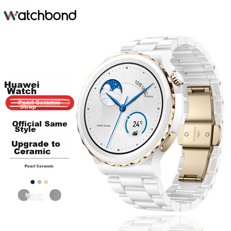 Watchbond Compatible with Huawei Watch GT3 Pro White Ceramic Strap GT3 | GT2 Women's Style 42 | 43mm Business 20mm Honor Magic2 Watch Strap Wristband