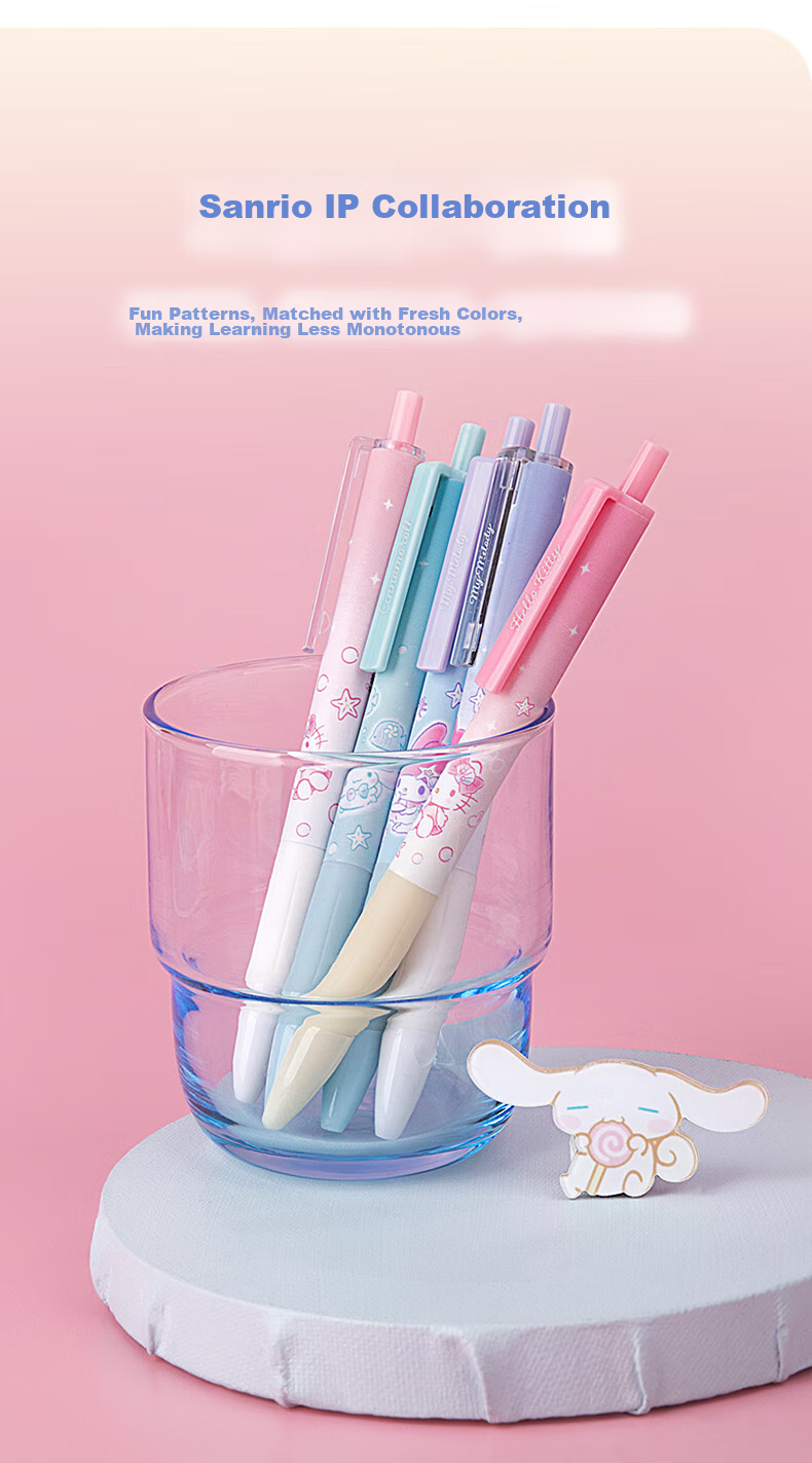 GuangBo & Sanrio Retractable Gel Pen, Stylish Cute ST Tip Exam Pen 0.5mm for Students Black Ink Pen 6-Pack Gift for Girls KT82169-6 2