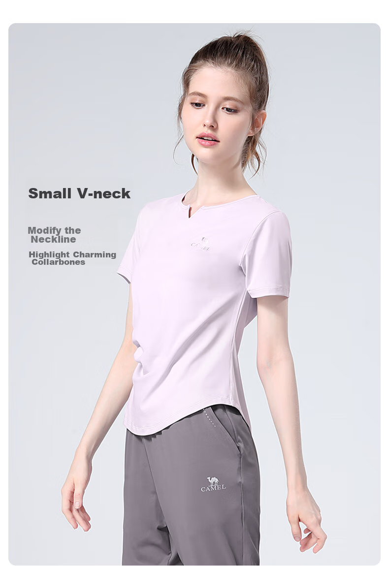 CAMEL Women's Sportswear Set, New Yoga Fitness Pilates Elastic Short-Sleeve Top And Long Pants, Anti-Exposure Two-Piece Athletic Outfit 30