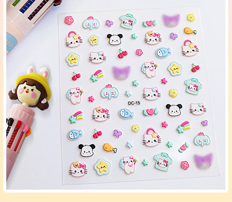 Diyu Glow-In Nail Stickers for Children And Girls, Embossed Nail Art Decals, Removable Waterproof 3-Year Baby Kids Fluorescent Nail Stickers 17