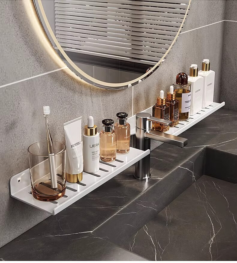 MUYA Mirror Bathroom Storage Rack, Toilet Washbasin Vanity Wall-Mounted Shelf, No Drilling Required, Bathroom Organizer 23