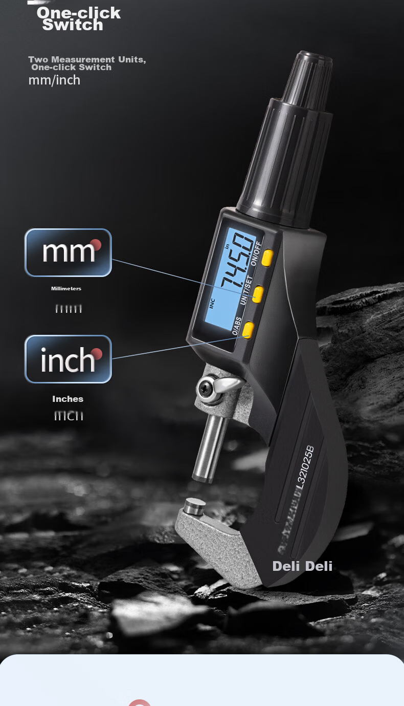 Deli Digital Micrometer with External Diameter Gauge, 0.001mm High-Precision Thickness Gauge, Vernier Caliper 8
