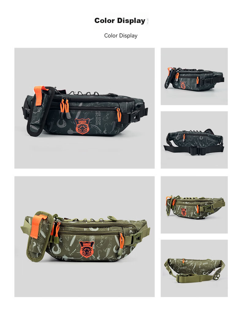 Guowangluya Lure Bag Multifunctional Small Waist Pack Crossbody Shoulder Bag Fishing Tackle Bag Durable Water-Resistant Khaki Color 5