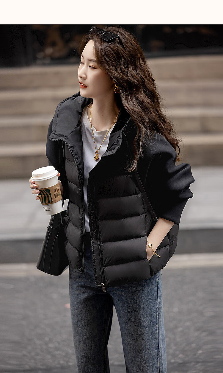 Dme [Stay in The Sunroom] Winter Lightweight Hooded 90% Duck Down Patchwork Knit Air Layer Women's down Jacket 11