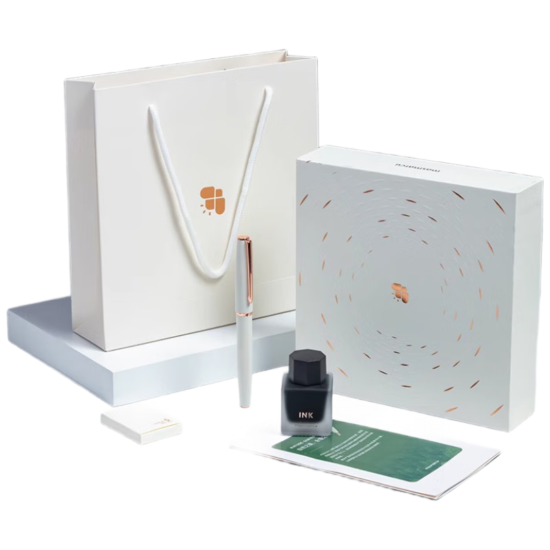M&G Stationery [Mid-Autumn Festival And National Day Gift] Universe White Fountain Pen Set Gift Box for Students, Self-Use, Gifting, Birthday (1 F Nib Fountain Pen + 1 Black Ink + 5 Ink Cartridges)