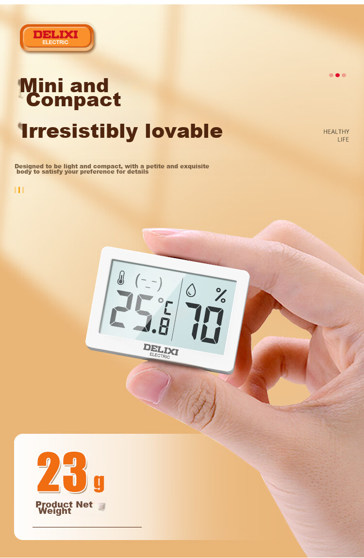 DELIXI ELECTRIC Thermometer And Hygrometer, High-Precision Digital Display, Baby Room Home Use, Wall-Mounted, Dual-Use for Dry And Wet Environments, ABS Electronic, Indoor 8