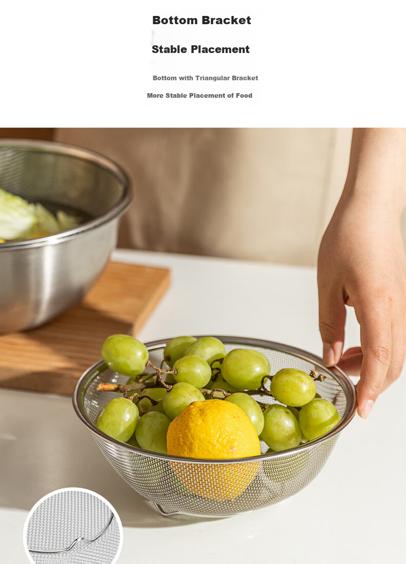 Dipuer 304 Stainless Steel Colander, Draining Basket, Kitchen Fruit Washing Basin, Water Strainer, Rice Washing Tool, Rice Sieve 8