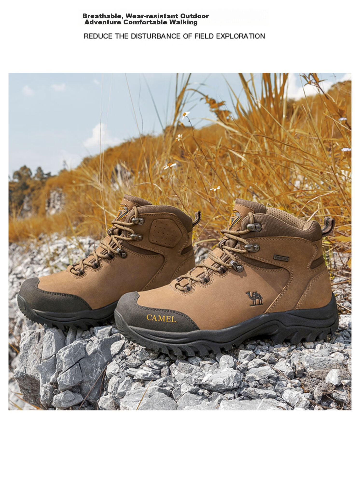 CAMEL Outdoor Hiking Boots for Men And Women, Waterproof Non-Slip Trekking Shoes with Shock Absorption, Wear-Resistant High-Top Work Boots Made of Cowhide Leather 17