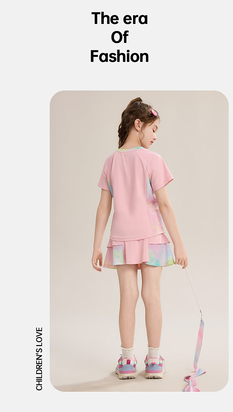 ASK JUNIOR Girls' Sports Set, Summer New Style, Lightweight Breathable Quick-Dry Short-Sleeve Top + Skirt, Ice-Cool Two-Piece Tennis Outfit 14