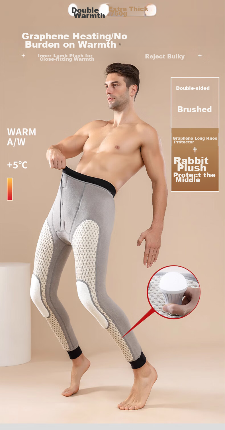 LangSha Thermal Underwear for Men [2026 Fall New Arrival], Fleece-Lined Thick Graphene Knee Protection Base Layer Pants, Extra Thick Cotton Pants for Northeast China 1