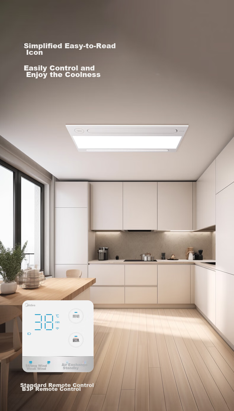 Midea Kitchen Cooling Fan with Integrated Lighting, Bathroom Ceiling-Mounted Cooling Fan, Remote-Controlled Air Conditioner B3P 10