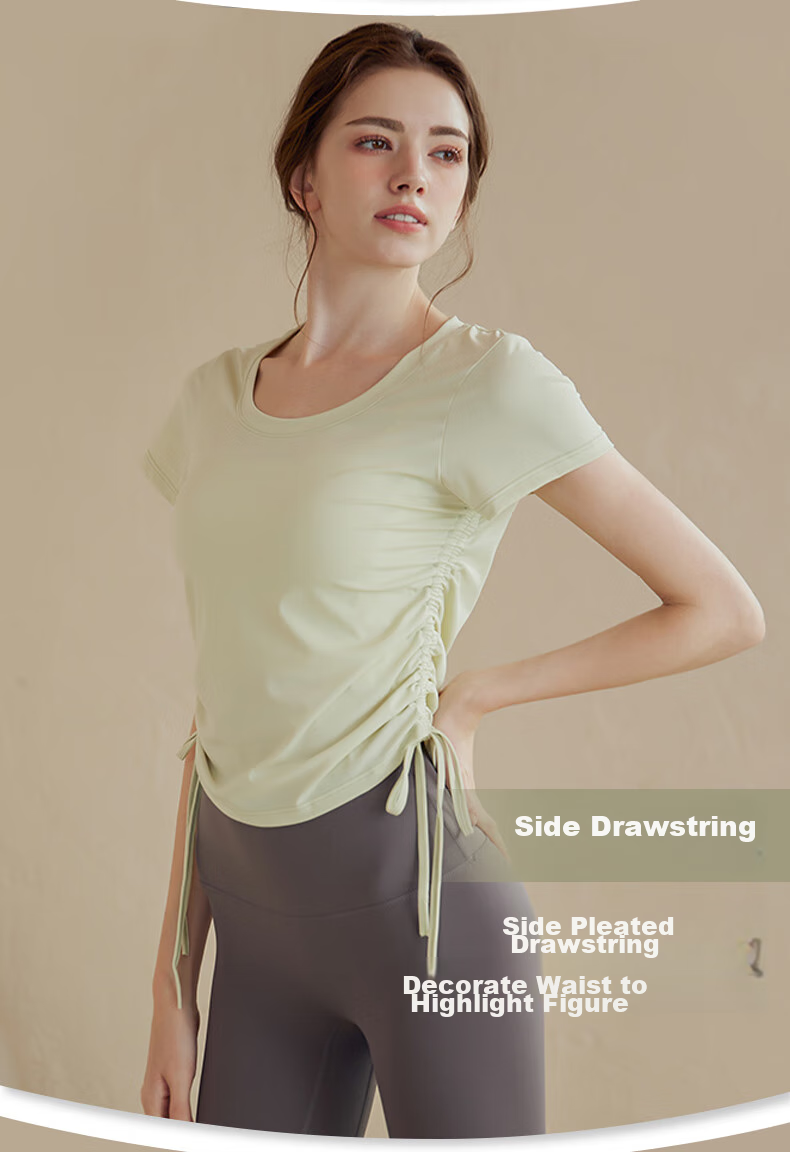 XUEXIMAN Yoga Wear, Women's Sports Top, Lightweight And Quick-Drying for Summer, Drawstring Tight-Fitting Short-Sleeve T-Shirt, Running Cover-Up, Fitness Wear 5