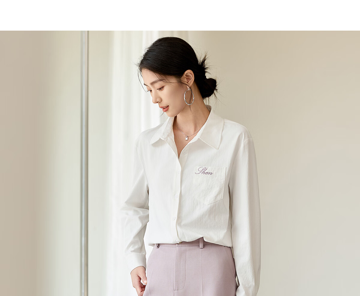Chushen Spring And Autumn Long-Sleeve Shirt for Women, Turn-Down Collar, Embroidered Pockets, Versatile Commuter Blouse Top S143C2027 13