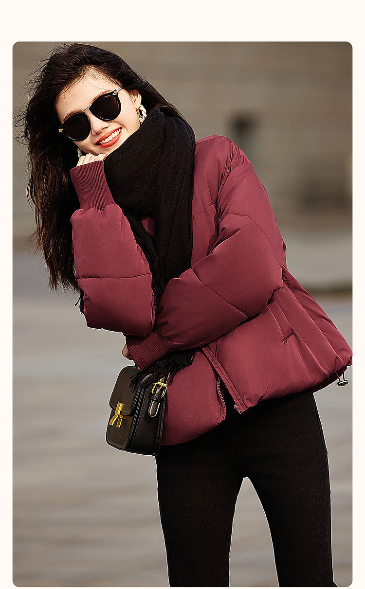 Fluffy Small Bread Winter Lightweight Warm Stand Collar Two-Way Wearing Cotton Jacket with Drawstring Short Women's Cotton Coat 1