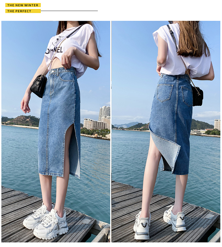 Jeanswest Women's High-Waist Denim Shorts Skirt Summer Slimming A-Line Petite Skirt Light Blue XL 9