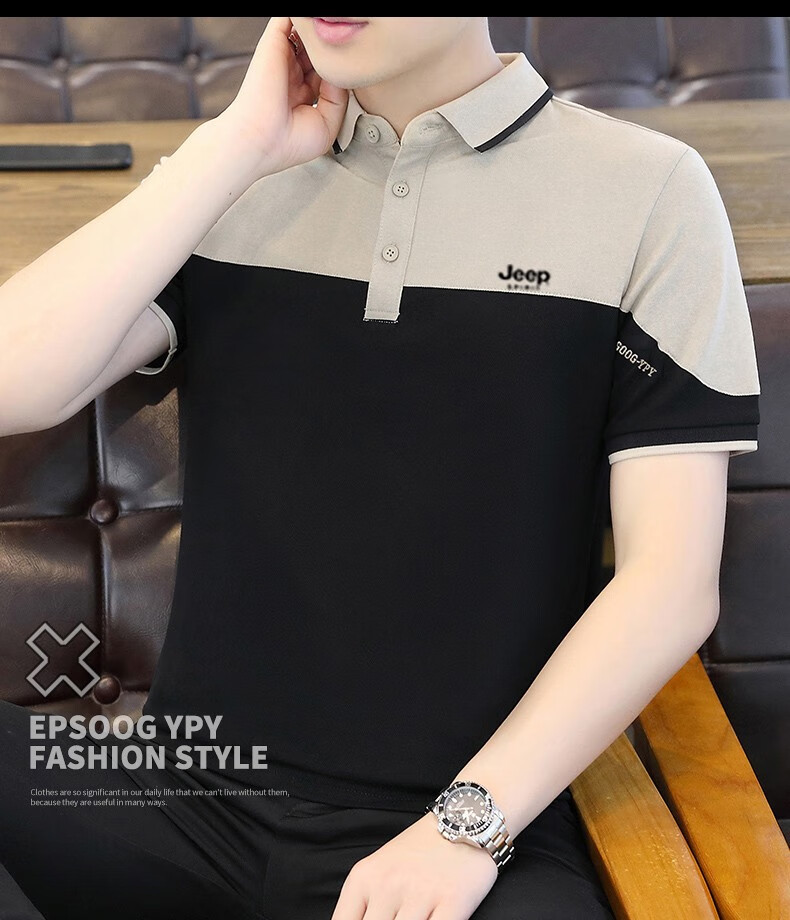 JEEP SPIRIT Short-Sleeve T-Shirt, Summer Polo Shirt, Business Casual Trendy Collared Half-Sleeve Shirt, Breathable, Gray-Blue, Size M 10