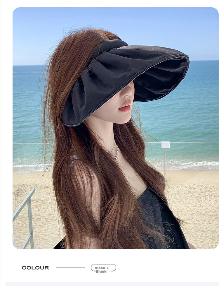 YUZHAOLIN Sun Protection Hat for Women, Summer Visor Sun Hat, UV-Resistant Face-Covering Wide-Brim Shell Hat, Dark Night Black 13