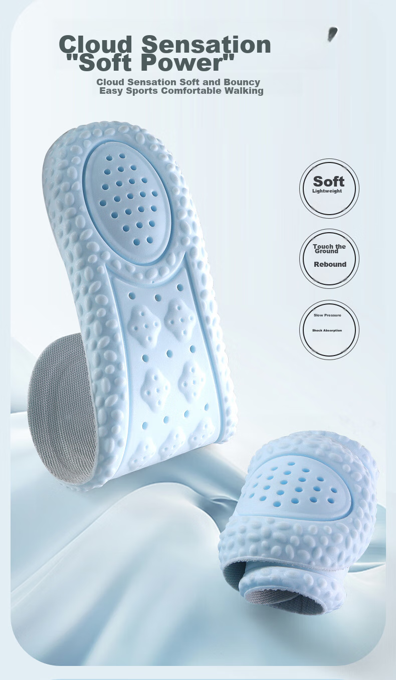 Buyun [4 Pairs] Insoles for Men, Sweat-Absorbing, Odor-Eliminating, Breathable, Soft And Elastic, Essential for Sports And Military Training, Anti-Pain Insoles, Gray And Blue 7